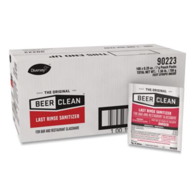 Diversey Beer Clean Last Rinse Glass Sanitizer, Powder, 0.25 oz Pack, 100/Carton (90223)