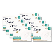 Dove Sensitive Skin Bath Bar, Unscented, 3.75 oz, 8 Bars/Pack, 9 Packs/Carton (CB613789)