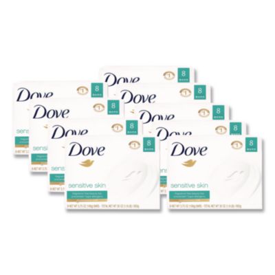Dove Sensitive Skin Bath Bar, Unscented, 3.75 oz, 8 Bars/Pack, 9 Packs/Carton (CB613789)