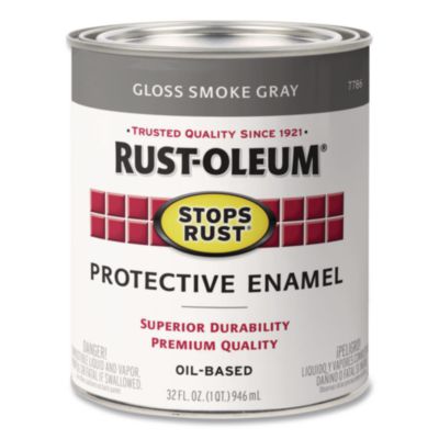 Rust-Oleum Stops Rust Brush-On Protective Enamel Paint, Gloss Smoke Gray, 1 qt Can, 2/Carton (7786502)
