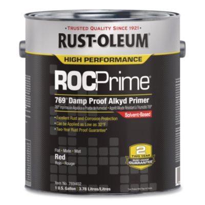 Rust-Oleum ROCPrime 769 Damp Proof Alkyd Primer, Flat Red, 1 gal Bucket/Pail, 2/Carton (769402)