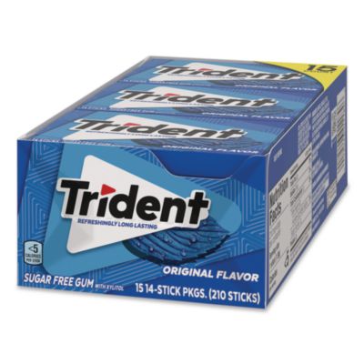 Trident Sugar-Free Gum, Original Mint, 14 Sticks/Pack, 15 Packs/Carton (22002639)