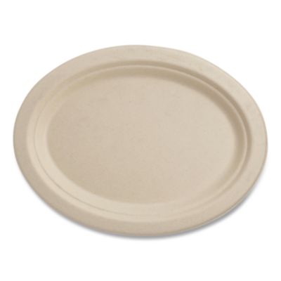 World Centric Fiber Plates, Paper, 12" dia, Oval, Natural, 500/Carton (PLSCU12OLFPA)