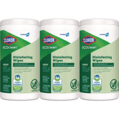 CloroxPro EcoClean Disinfecting Wipes, 1-Ply, 7 x 8, Unscented, White, 3/Carton (60787CT)