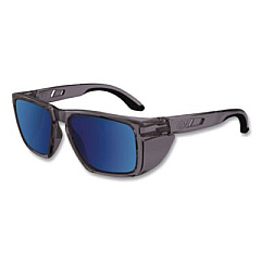 ergodyne Skullerz SIXTEN Anti-Scratch Anti-Fog Safety Glasses with Side Shields, Smoke Full Frame, Polarized Mirrored Blue Dual Lens (58240)