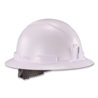 ergodyne Skullerz 8963 Full Brim Class E Safety Helmet, 6-Point Rachet Suspension, Full Brim, White (60540)