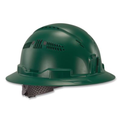ergodyne Skullerz 8964 Full Brim Class C Safety Helmet, 6-Point Ratchet Suspension, Green (60565)