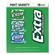 Wrigley's Extra Mint Variety Sugar-Free Gum, Peppermint/Polar Ice/Spearmint, 15 Sticks/Pack, 18 Packs/Carton (22002643)
