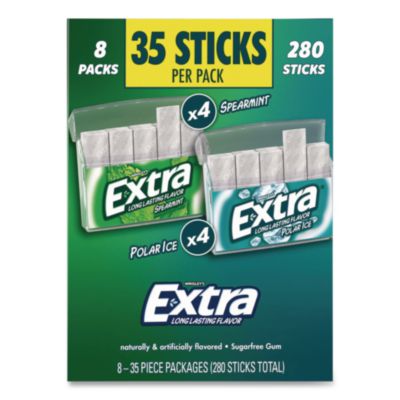 Wrigley's Extra Polar Ice and Spearmint Sugar-Free Gum Variety Pack, Polar Ice/Spearmint, 35 Sticks/Pack, 8 Packs/Carton (22002644)