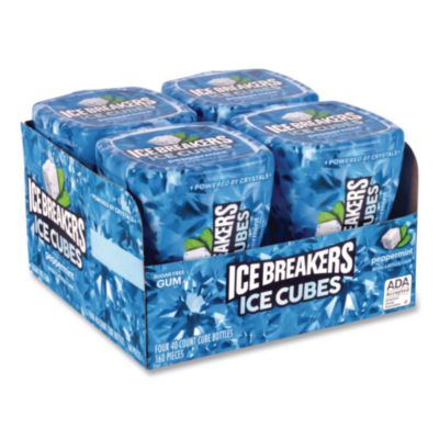 ICE BREAKERS Ice Cubes Peppermint Sugar-Free Gum, Peppermint, 40 Cubes/Bottle, 4 Bottles/Carton (22002645)