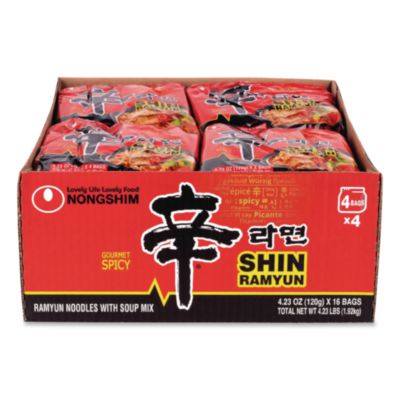 NONGSHIM Gourmet Spicy Ramyun Noodle Soup, Spicy Chicken, 4.23 oz Packet, 16/Carton (22002654)