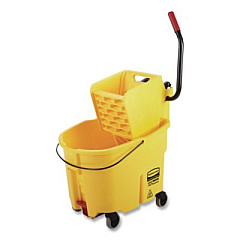 Rubbermaid Commercial WaveBrake 2.0 Bucket/Wringer Combos, Side-Press with Drain, 8.75 gal, Yellow (2031764)