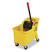 Rubbermaid Commercial Tandem 31-Quart Bucket/Wringer Combo, Reverse, Yellow (738000YEL)