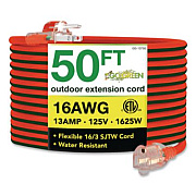 GoGreen Power 16 AWG Outdoor Extension Cord, 50 ft, 13 A, Orange/Black (GG13750)