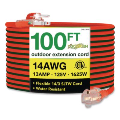 GoGreen Power 14 AWG Lighted End Heavy-Duty Extension Cord, 100 ft, 13 A, Orange/Black (GG13800)