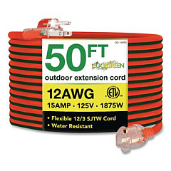 GoGreen Power 12 AWG Lighted End Heavy-Duty Extension Cord, 50 ft, 15 A, Orange/Black (GG14050)