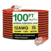 GoGreen Power 12 AWG Lighted End Heavy-Duty Extension Cord, 100 ft, 15 A, Orange/Black (GG14000)
