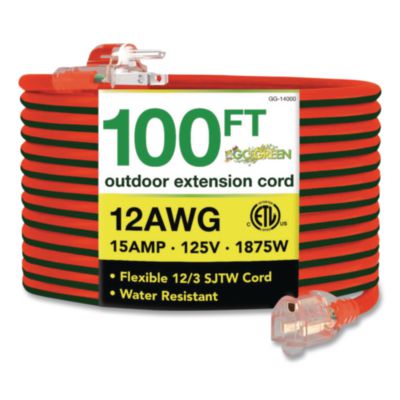 GoGreen Power 12 AWG Lighted End Heavy-Duty Extension Cord, 100 ft, 15 A, Orange/Black (GG14000)