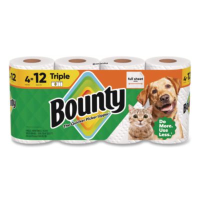 Bounty Kitchen Roll Paper Towels, 2-Ply, White, 10.5 x 11, 75 Sheets/Roll, 4 Triple Rolls/Pack, 6 Packs/Carton (16007)