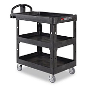 Rubbermaid Commercial BRUTE 3-Shelf Heavy-Duty Ergo Lipped Utility Cart, Resin, 3 Shelves, 600 lb Capacity, 25.24" x 44" x 47", Black (2196862)