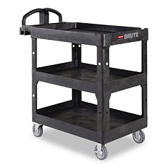 Rubbermaid Commercial BRUTE 3-Shelf Heavy-Duty Ergo Lipped Utility Cart, Resin, 3 Shelves, 600 lb Capacity, 25.24" x 44" x 47", Black (2196862)