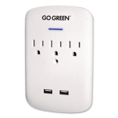 GoGreen Power 3 Outlet 2 USB Wall Tap, 735 J, White (GG13000USB2)