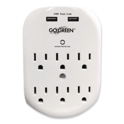 GoGreen Power 6 Outlet 4 USB Wall Tap, 735 J, White (GG16000USB4)