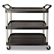 Rubbermaid Commercial Xtra Utility Cart with Open Sides, Plastic, 3 Shelves, 300 lb Capacity, 40.63" x 20" x 37.81", Black (409100BLA)