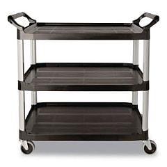 Rubbermaid Commercial Xtra Utility Cart with Open Sides, Plastic, 3 Shelves, 300 lb Capacity, 40.63" x 20" x 37.81", Black (409100BLA)