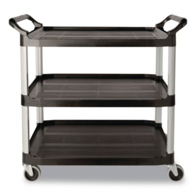 Rubbermaid Commercial Xtra Utility Cart with Open Sides, Plastic, 3 Shelves, 300 lb Capacity, 40.63" x 20" x 37.81", Black (409100BLA)