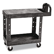 Rubbermaid Commercial Flat Shelf Utility Cart, Plastic, 2 Shelves, 500 lb Capacity, 19.19" x 37.88" x 33.33", Black (450500BK)