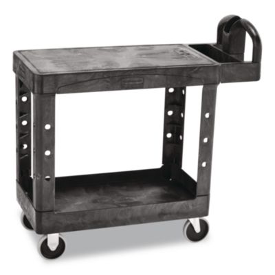 Rubbermaid Commercial Flat Shelf Utility Cart, Plastic, 2 Shelves, 500 lb Capacity, 19.19" x 37.88" x 33.33", Black (450500BK)