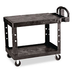 Rubbermaid Commercial Flat Shelf Utility Cart, Plastic, 2 Shelves, 500 lb Capacity, 25.25" x 44" x 38.13", Black (452500BK)