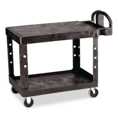 Rubbermaid Commercial Flat Shelf Utility Cart, Plastic, 2 Shelves, 500 lb Capacity, 25.25" x 44" x 38.13", Black (452500BK)