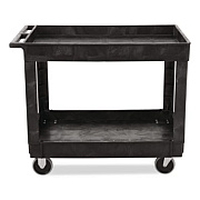 Rubbermaid Commercial Heavy-Duty Flat-Handle Maintenance/Utility Cart, Plastic, 2 Shelves, 500 lb Capacity, 24" x 40" x 31.25", Black (9T6700BLA)