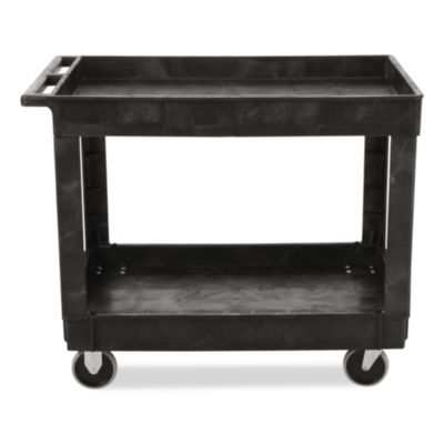 Rubbermaid Commercial Heavy-Duty Flat-Handle Maintenance/Utility Cart, Plastic, 2 Shelves, 500 lb Capacity, 24" x 40" x 31.25", Black (9T6700BLA)