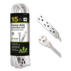 GoGreen Power 3 Outlet Indoor Extension Cord, 15 ft, 13 A, White (GG19615)