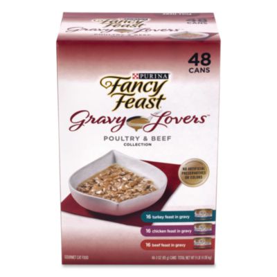 Fancy Feast Gravy Lovers Poultry and Beef Variety Pack, Assorted Flavors, 3 oz Can, 48/Carton (22002666)