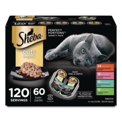 Sheba Perfect Portions Variety Twin Packs, Assorted Flavors, 1.32 oz Can, 60/Carton (22002668)