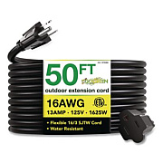 GoGreen Power 16 AWG Outdoor Extension Cord, 50 ft, 13 A,  Black (GG13750BK)