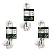 GoGreen Power Household Extension Cord, 15 ft, 13 A, White, 3/Pack (GG247153)