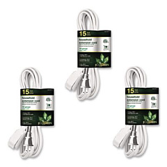 GoGreen Power Household Extension Cord, 15 ft, 13 A, White, 3/Pack (GG247153)
