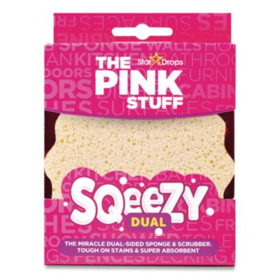The Pink Stuff Sqeezy Dual-Sided Sponge and Scrubber, 4" x 5.3", 3.8" Thick, Pink/Ivory (823773)