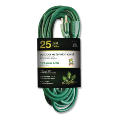 GoGreen Power 16 AWG Outdoor Extension Cord, 25 ft, 13 A, Green (GG13725GN)