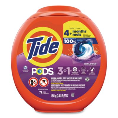 Tide PODS Laundry Detergent, HE Compatible, Spring Meadow, 57 oz Tub, 76 Pacs/Tub (09166EA)