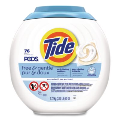 Tide PODS Laundry Detergent, HE Compatible, Free and Gentle, 56 oz Tub, 76 Pacs/Tub (09488EA)