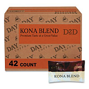 Day to Day Coffee 100% Pure Coffee, Kona Blend, 1.5 oz Pack, 42 Packs/Carton (23002)