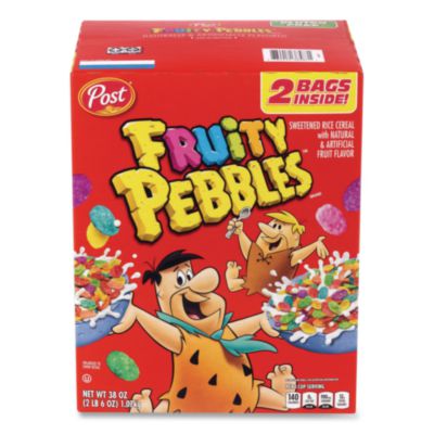 Post Fruity Pebbles Crispy Rice Cereal, 2 Bags/Box, 38 oz Box (22002627)