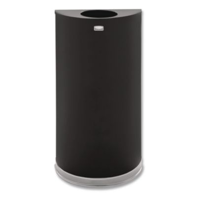 Rubbermaid Commercial European and Metallic Series Open Top Half-Round Receptacle, 12 gal, Steel, Black/Chrome (SO1220B)