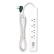 GoGreen Power Four-Outlet Surge Protector with Three USB Ports, 4 ft Cord Length Cord, 450 J, White (GG1462USBC)